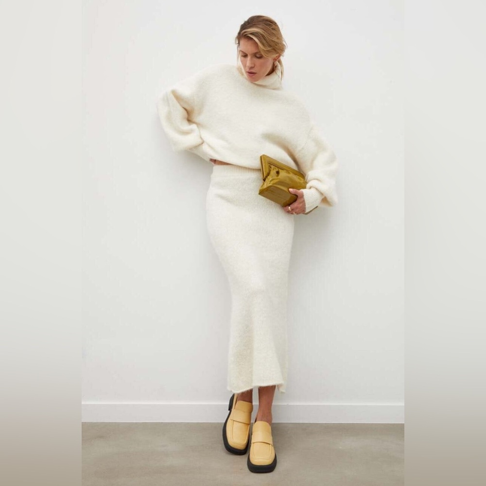 Gestuz‎ Posiaagz Midi Skirt Egret Size Medium Ivory High Rise